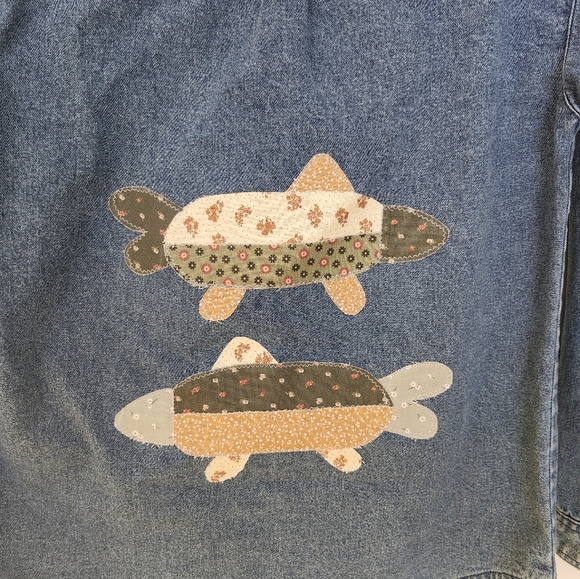 Re Worked Demin Patch Work Fish Button Up - Picture 4 of 6
